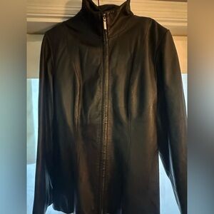 New York & Company Black Zip-Up Leather  Jacket- Large